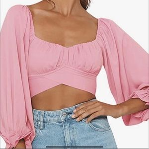 Lyaner off the shoulder long sleeve tie knot crop top blouse . NWOT